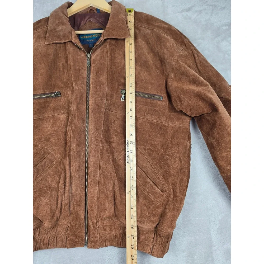 Vintage Weekends Suede Leather Bomber Jacket Mens XLT Brown Quilted Lined Zip
